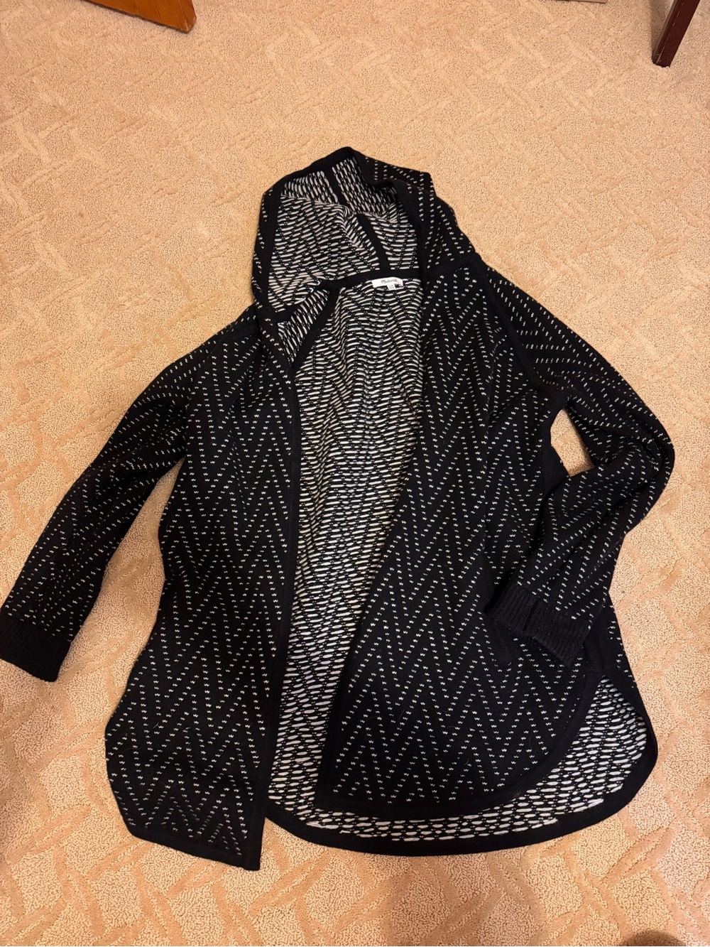 Madewell Black Pointelle Hooded Open Cardigan